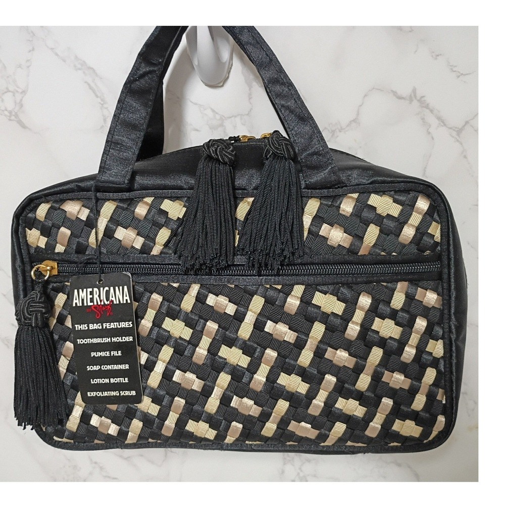 SHARIF Americana Black & Beige Textured Travel Bag w/ 5 Accessories - NWT
